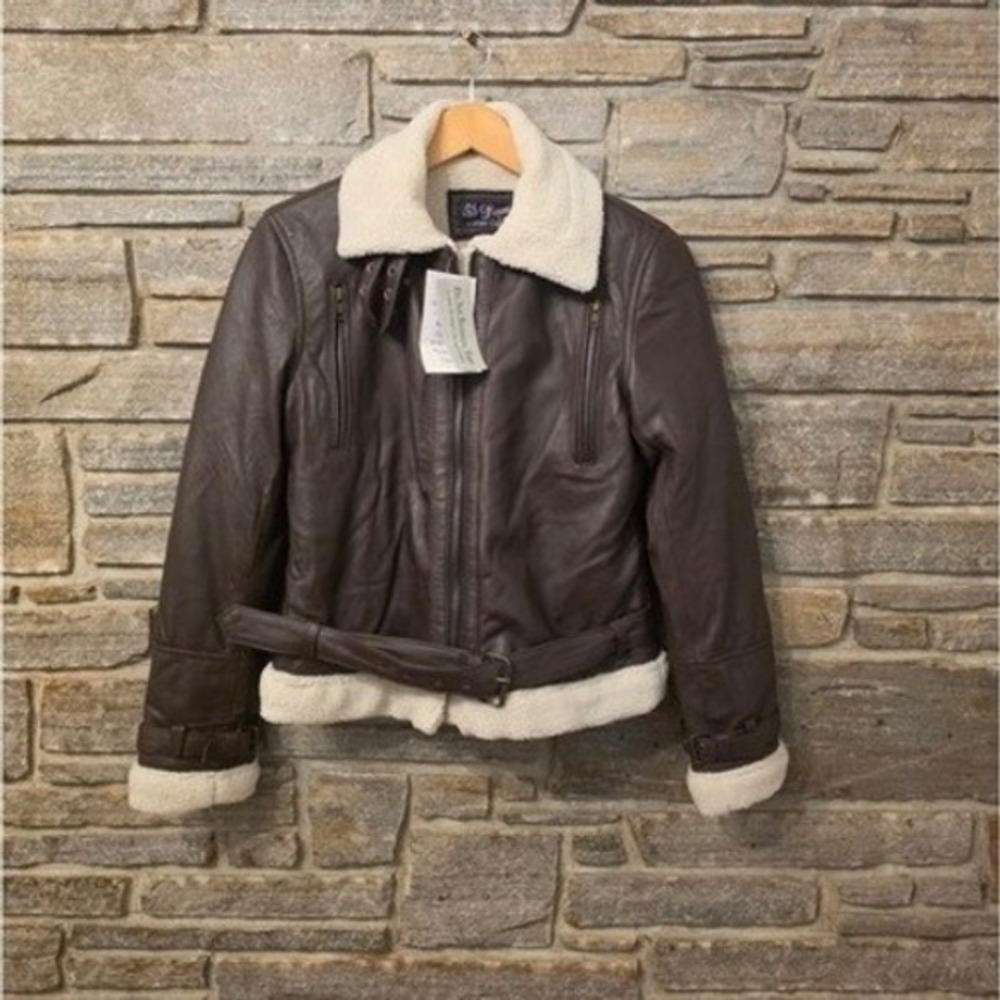 RL Real Leather Women's Genuine Leather‎ Sherpa Lined Moto Jacket S NWT